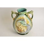 Della Robbia Pottery (Birkenhead 1894-1906), a twin handled vase of substantial proportions, with