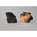 A pair of float copper bookends, from Michigan, USA, with exposed copper and blue-green atacamite,