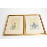 A pair of Stanley A Burchett watercolours of sailing boats, framed and glazed, 23cm x 13cm (2)