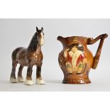 A Beswick shire horse, height 22cm, together with a musical jug 'Ole King Cole', height 20cm (2)