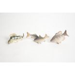 Three small porcelain studies of fish by Royal Copenhagen and Bing & Grondahl, a conjoined pair