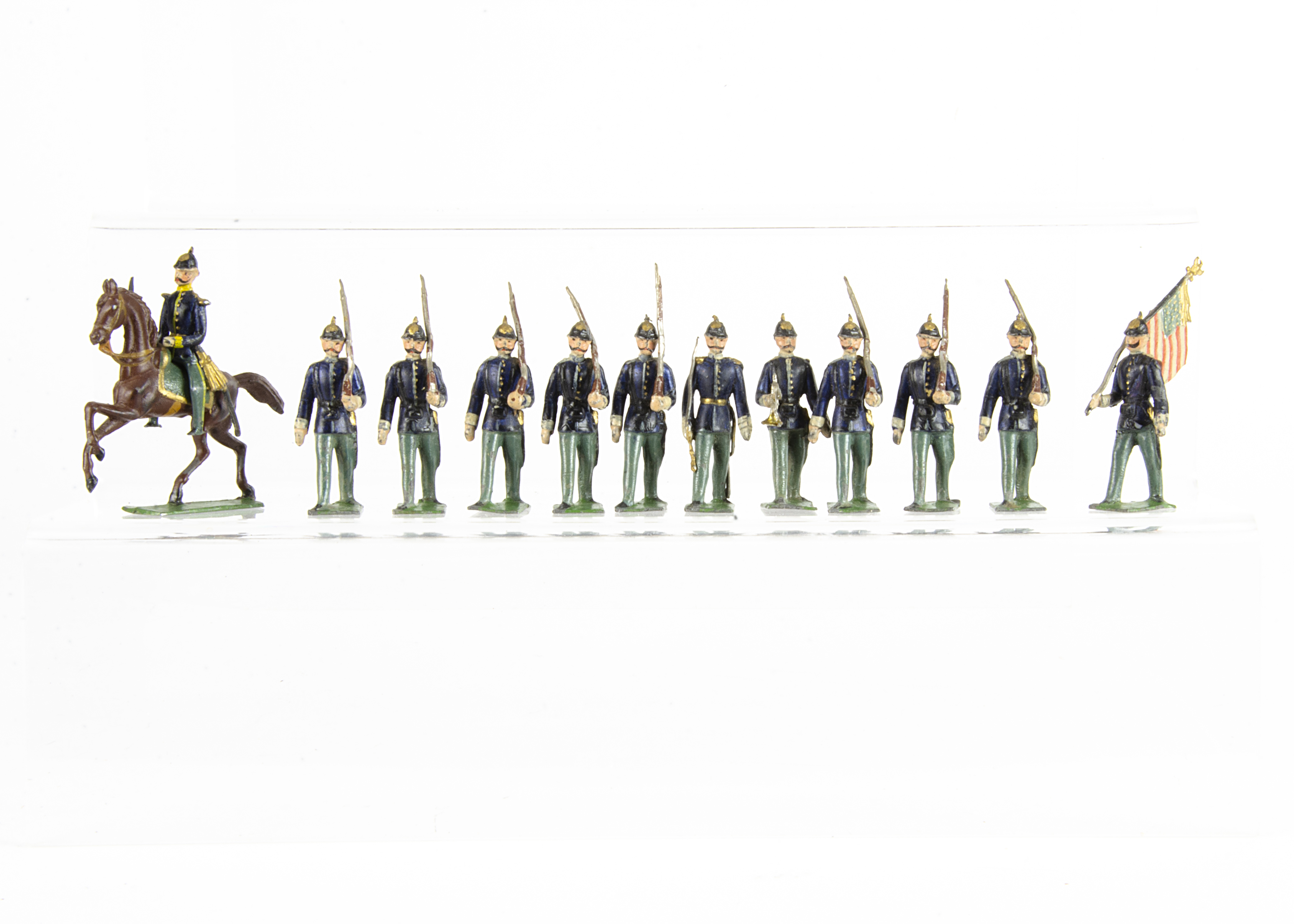 Noris 45mm scale marching 19th Century US infantry, complete with mounted and foot officers,