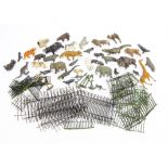 Zoo fence by Elastolin (11), Britains (18), poles (4), Taylor & Barrett fence (8), animals (36),