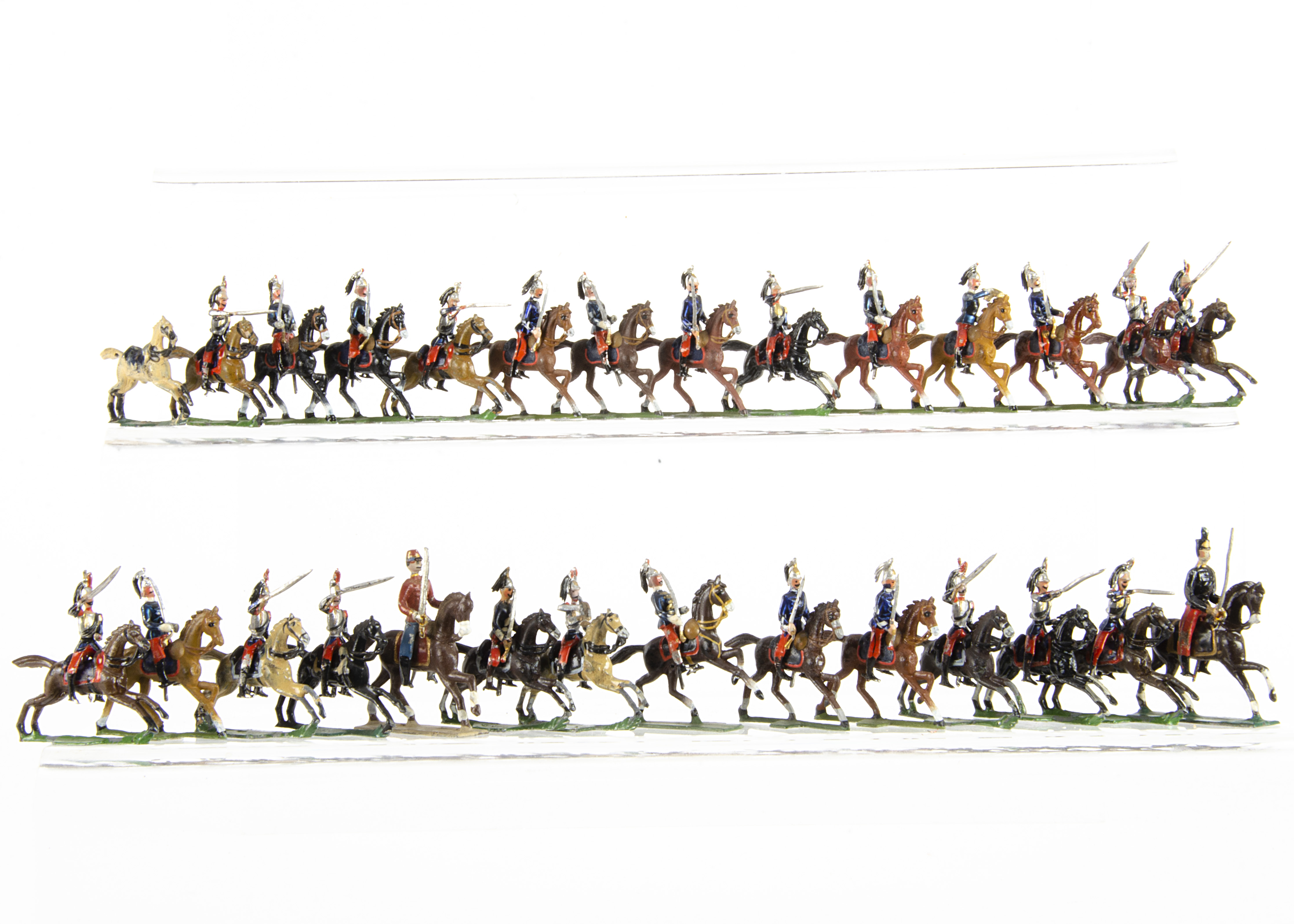 Lot of 28mm scale demi-ronde French 19th Century cavalry, including Cuirassiers and light