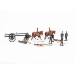 Britains loose Pontoon Wagon and horses from set 203, (no pontoon, horse with incomplete leg, one