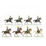 Noris 45mm scale 19th Century US Cavalry, complete with officer and bugler, one scabbard missing,