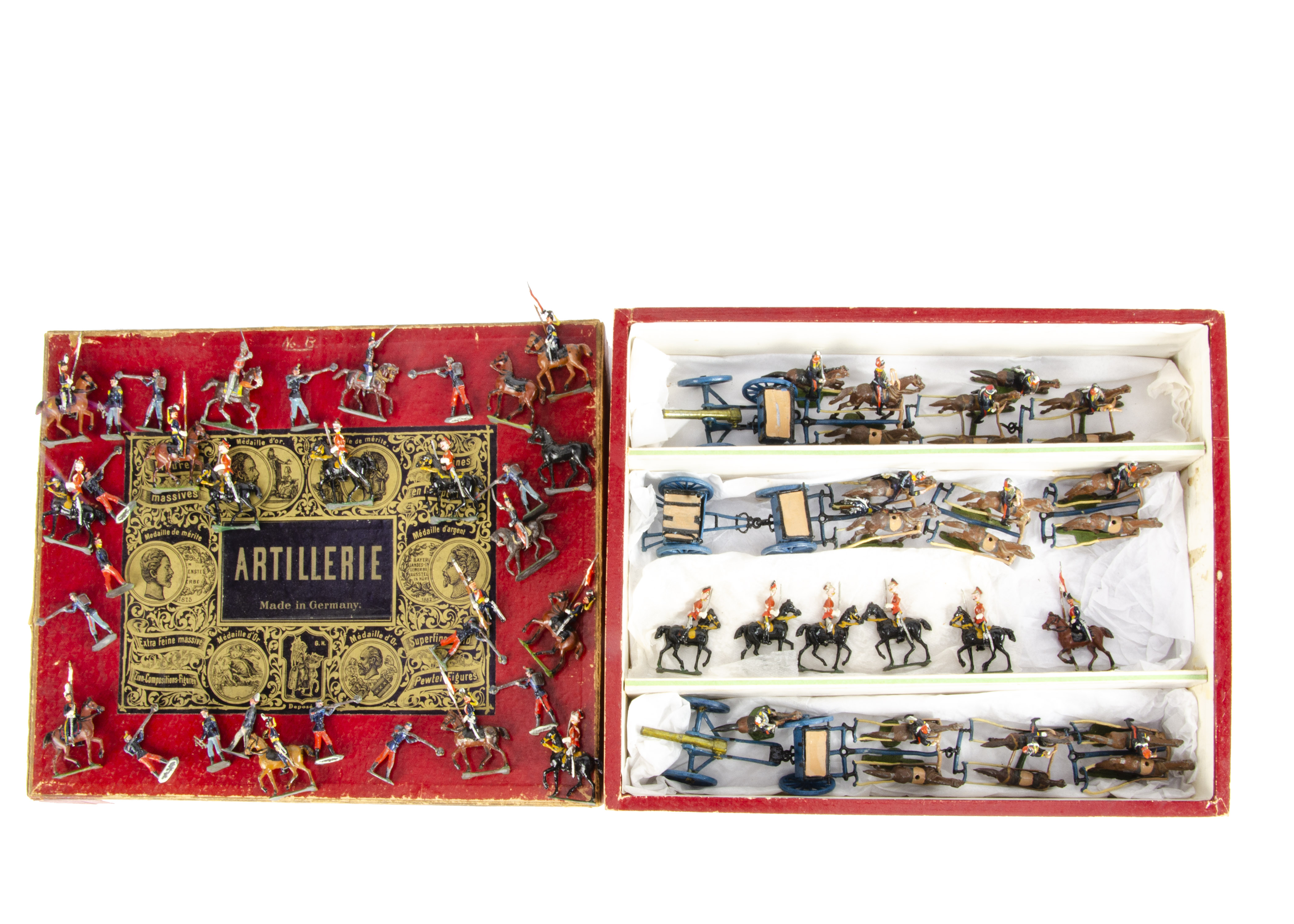 Gebrüder Heinrich 30mm scale 'Artillerie' set in compartmentalised box, consisting of horse-drawn