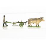 Quiralu France aluminium oxen-drawn plough, complete with yoke and drover, slightly worn only,