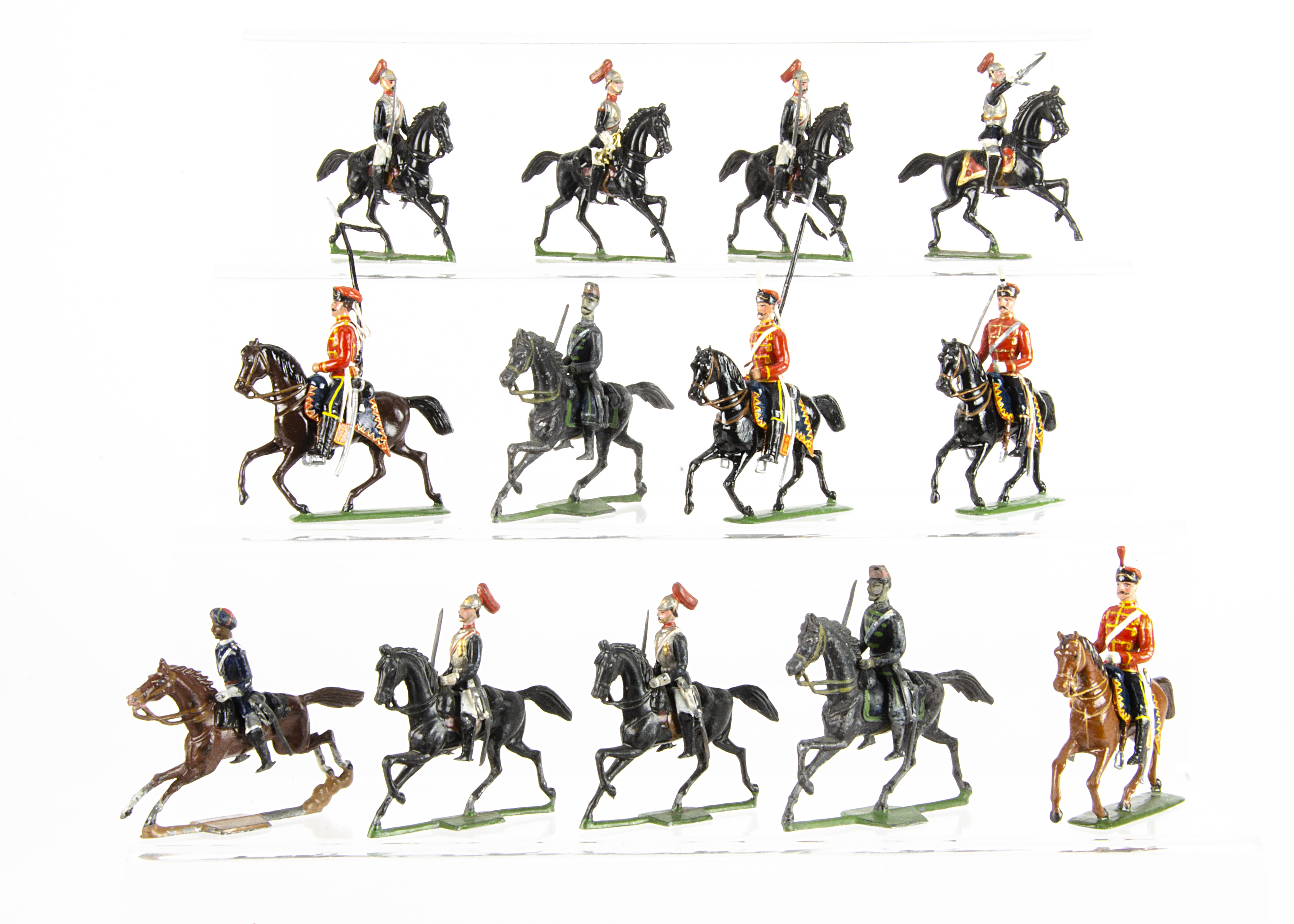 A mixture of German made mounted figures consisting of repainted 48mm scale lancers in red (4), 48mm - Image 2 of 2