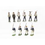 Noris 60mm marching German sailors, complete with officer, but not a matching set, generally G,