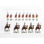 German made - possibly Algeyer - 45mm scale marching (9) and mounted (5) Soudanese troops,