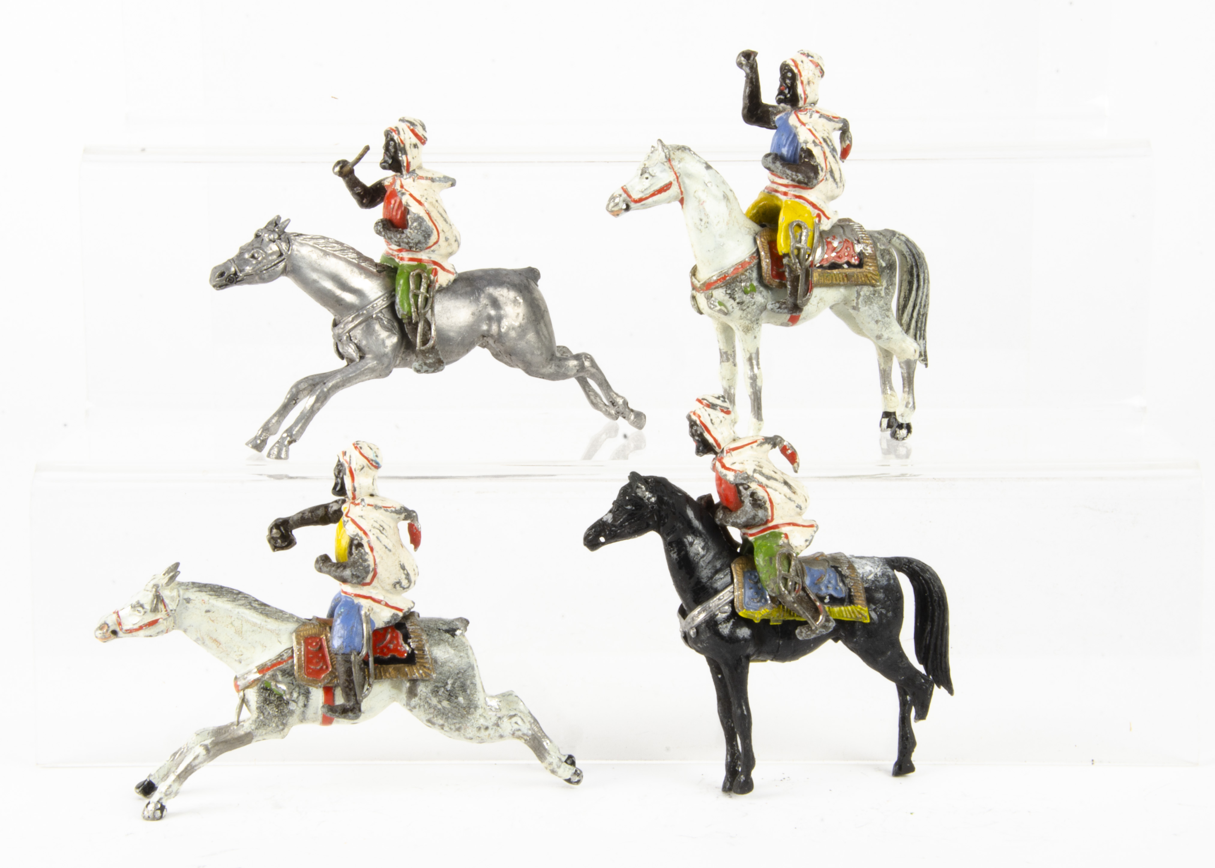 Noris 70mm scale mounted Arab warriors on horses, black horse with one lower leg detached, though - Image 2 of 2