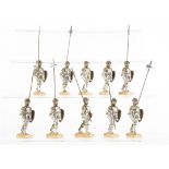 Lineol Germany pre-WW2 composition marching knights, 2 separate original wire and lead lances