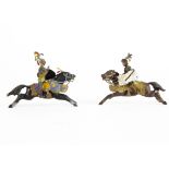 Heyde 70mm high mounted knights (2), (60mm scale), complete with separate saddles and reins, one