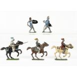 Courtenay Doran mounted (3) and foot (2) knights, F-G, one mounted figure missing arm, one with