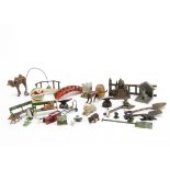 A right old mixture of odds and ends including large scale cast iron garden tools (5), dogs,