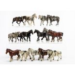 Lot of hollow cast lead Shire and cart horses mainly Britains but also Hill, Charbens, Crescent,