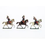 Mignot Gerbeau Period - pre WW1 - French Cuirassiers (3), two horses missing stirrups, one grey