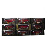 1:18 Scale Vintage and Modern Ferrari and Lamborghini by Burago, nine boxed models comprising Gold