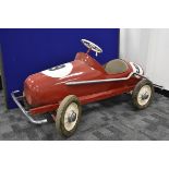 Large 'Formula 1' child's pedal chain drive car, metal construction, finished in red with racing