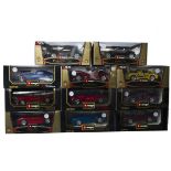 1:18 and 1:22 Scale Modern Mainly Sports Cars by Burago, eleven boxed models comprising Gold