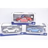 Solido 1:18 Scale Alpines, three boxed examples of Alpine A310 Pack G, S1801203 metallic blue,