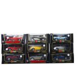 1:18 Scale Vintage Cars by Burago, nine boxed models comprising Porsche, Special Collection 3031