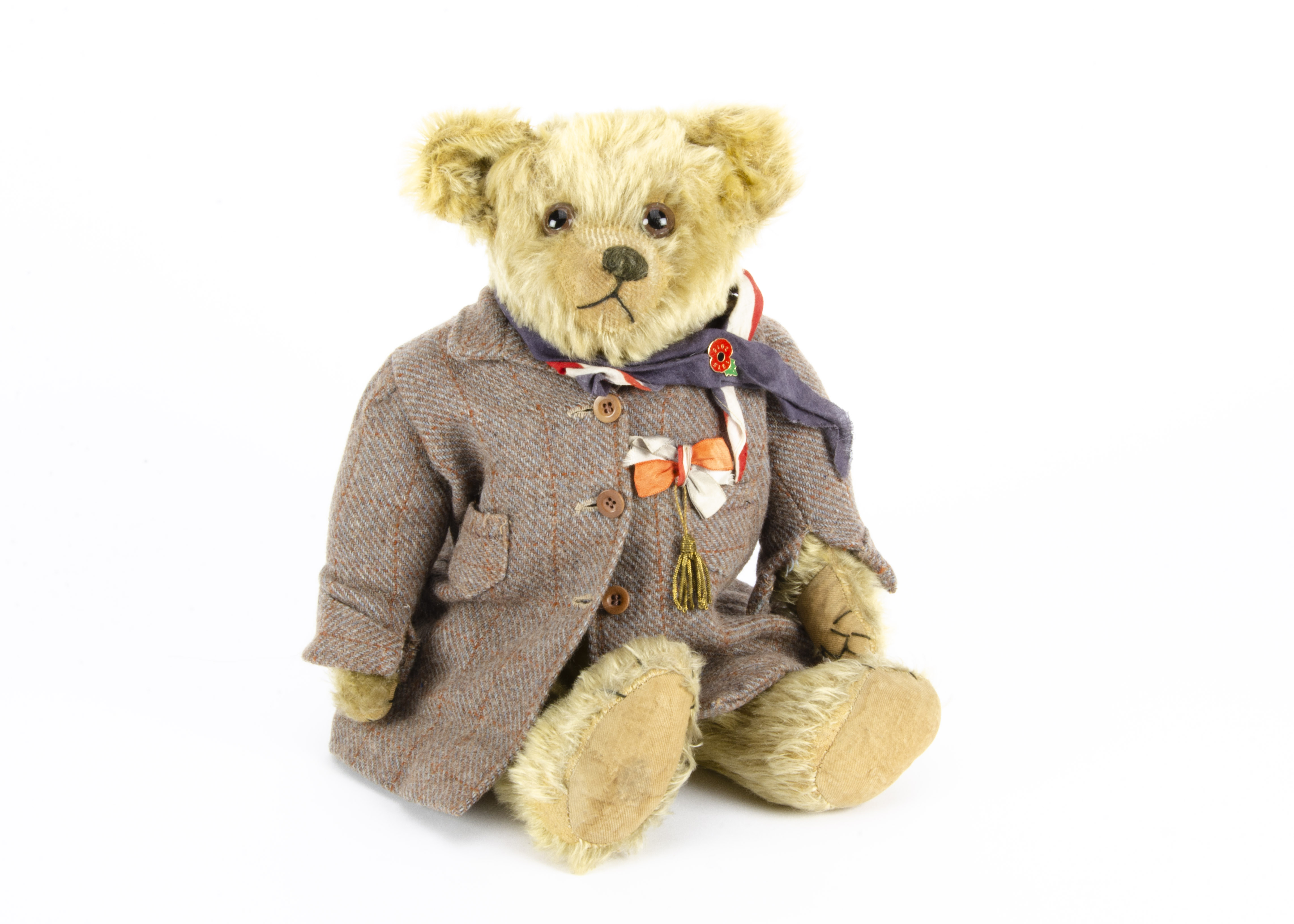 Jolyon a Terry type teddy bear circa 1915, with blonde mohair, clear and black glass eyes with brown - Image 2 of 2