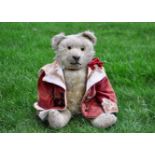 Chip a 1920s British teddy bear, with blonde mohair, clear and black glass eyes with light brown