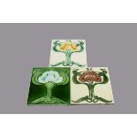 Three Henry Abraham Ollivant Art Nouveau relief moulded tiles, all matching single floral design