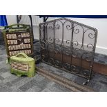 A small quantity of fire furniture including a cast iron fender, 122cm wide x 38cm deep, an iron