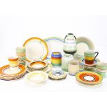 A quantity of Art Deco banded ceramics, including dinnerware, teaware, vases etc some by Susie