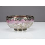 A French silver plated and Cameo footed bowl, the body with acid etched decoration of lily of the