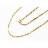 A 14ct gold fine link necklace, the cube links with circular clasp, 34cm together, 14.7g