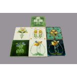 Seven Rhodes Tile Company dust pressed and moulded Art Nouveau tiles, stylised floral decoration,