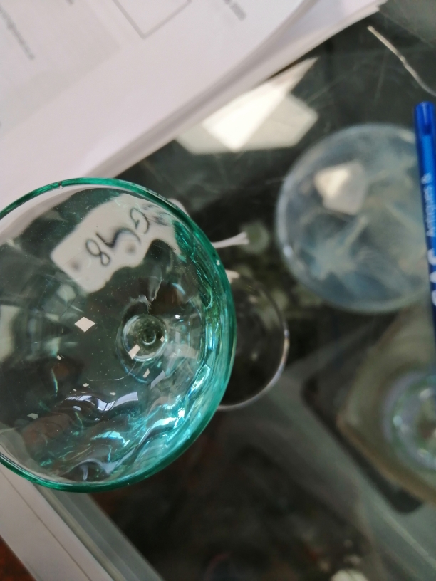 A Powell & Sons small liquor glass, the ogee shaped bowl with a faint blue wave design of banded - Image 3 of 5