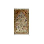 A Kashmiri silk small rug, with all over tree of life decoration, central decoration with large