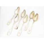 A set of six 19th Century continental white metal table spoons, fiddle pattern, the fronts with