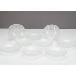 A set of nine Art Deco style frosted ice bowls, of circular design, the shallow bowl with smooth