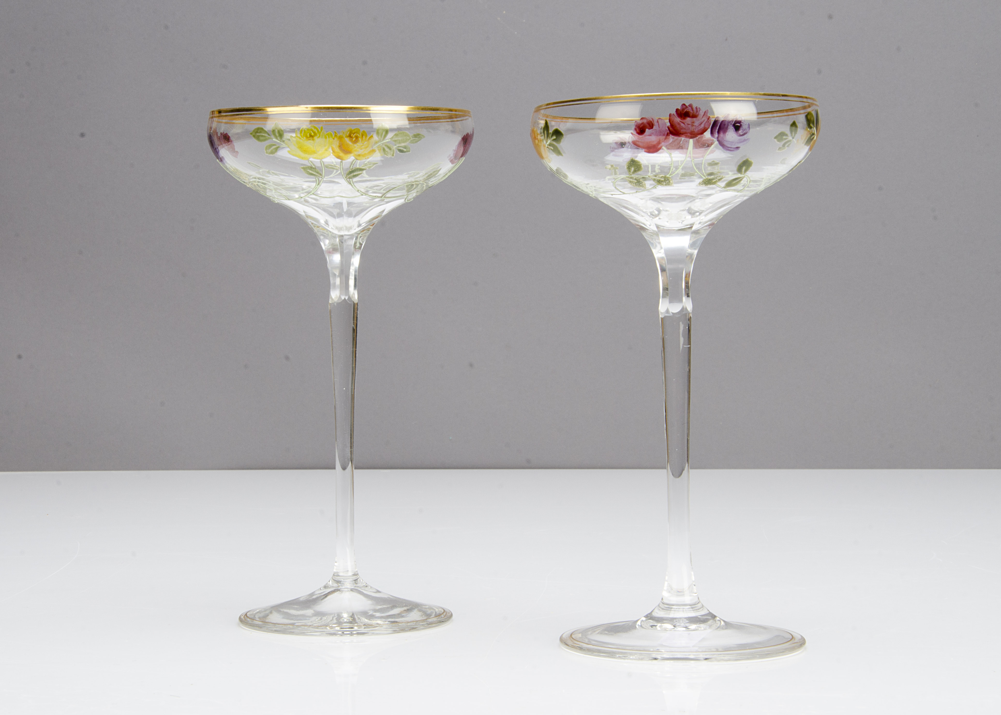 A pair of German Art Nouveau champagne bowls, in the Theresienthal style, the shallow bowls - Image 2 of 2