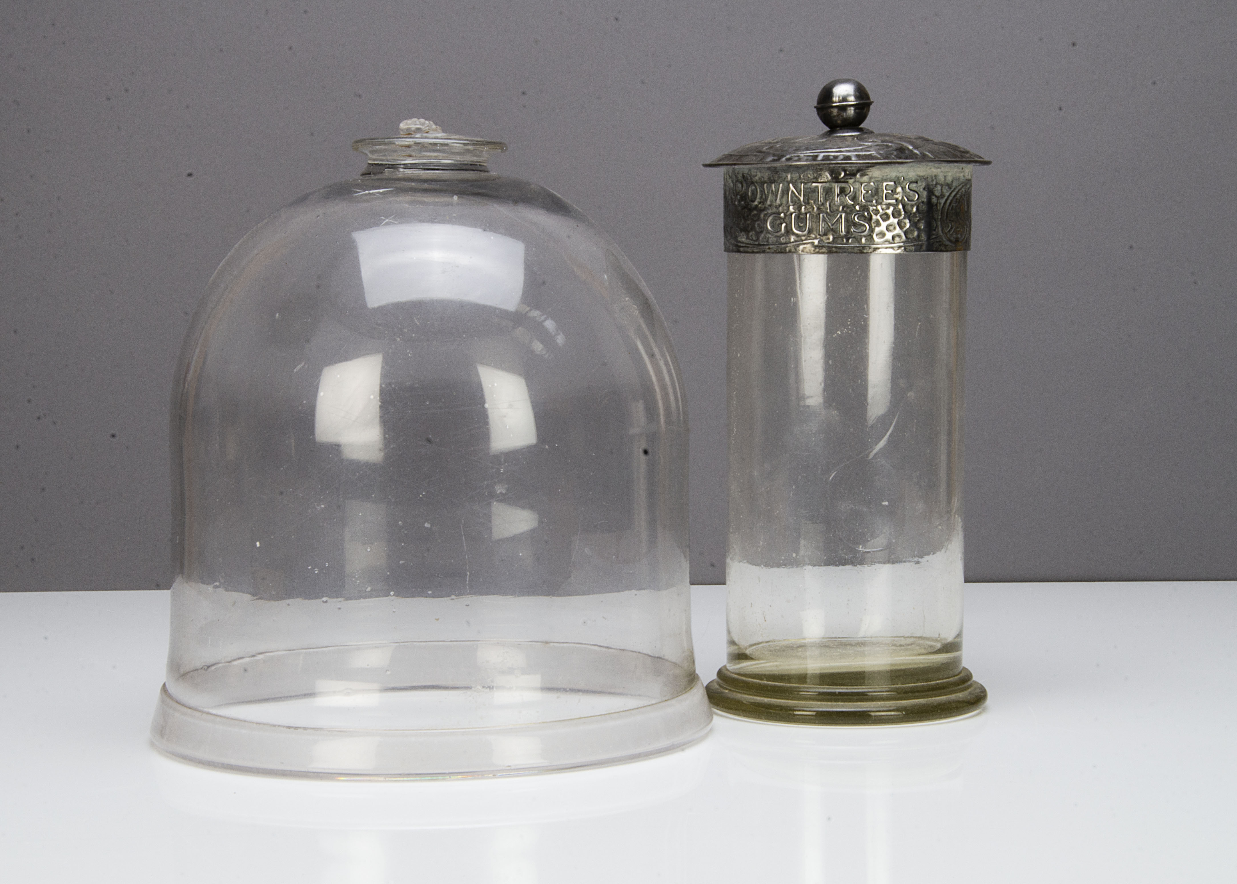 A Rowntrees Gums silver plated pewter and glass storage jar, the cylindrical body on a stepped - Image 2 of 2