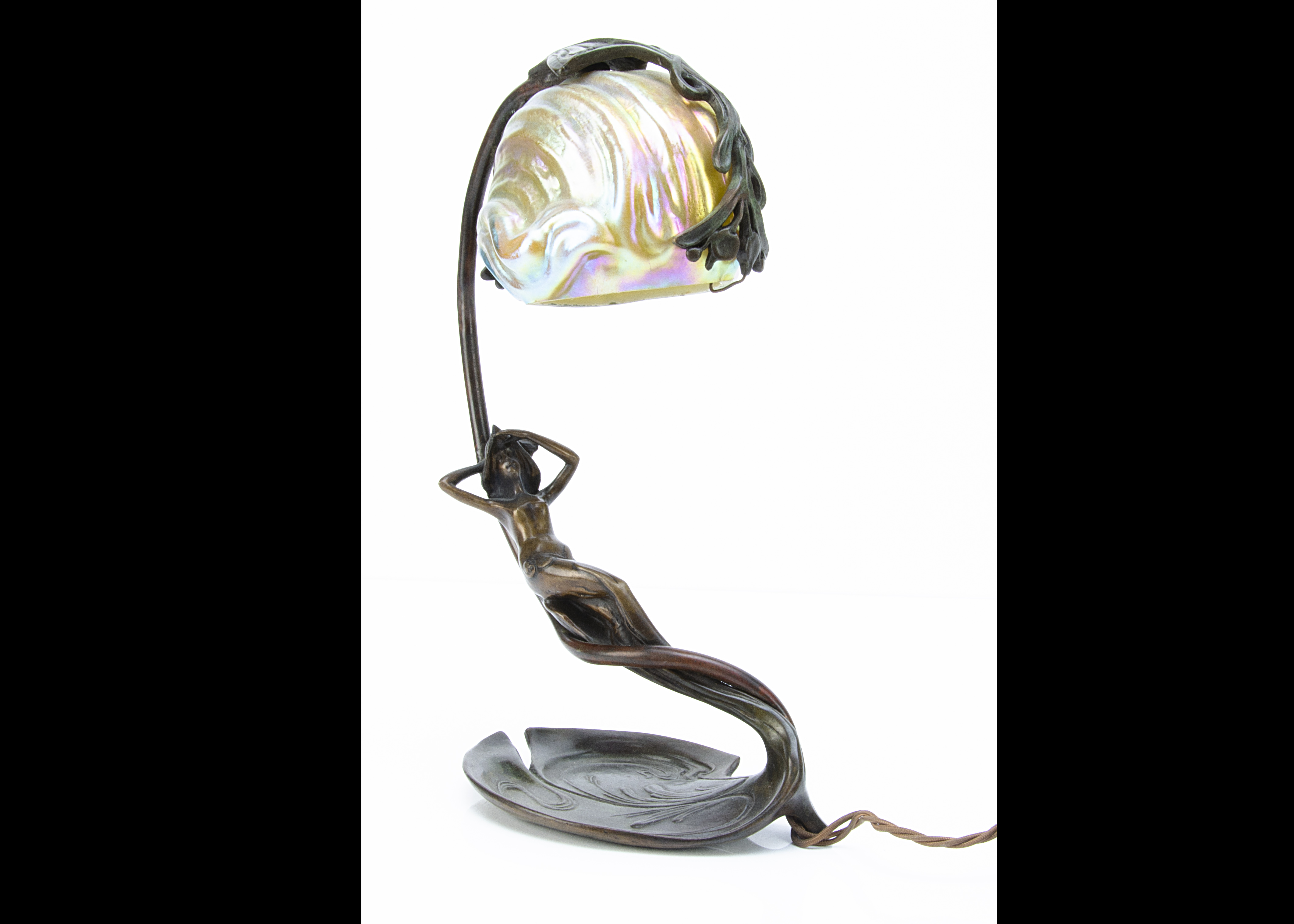 A continental Art Nouveau bronze and Loetz glass table lamp, by Claude Bonnefond, circa 1900, the - Image 2 of 2