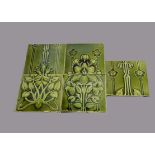 A set of five Lea & Bolton tiles, uniting together to form an ornate floral rectangle with all