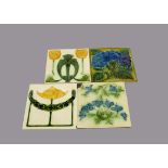 Four Pilkington Art Nouveau relief moulded tiles, with floral decoration, 15.5cm square Crazed^