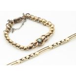 A 14ct gold bracelet, the two colour gold with pierced baton links, 16g, (af) together with a gilt