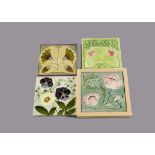 Four German Art Nouveau tiles, relief moulded floral decoration, three by Tonwerk Offstein and