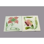 Two German Art Nouveau tiles, relief moulded by Haager Horth, floral decorated in colours against