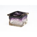 A Moser glass box and cover, with wheel engraved decoration, the amethyst coloured glass lid and