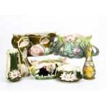 A collection of continental Art Nouveau majolica planters and vases, including a Gustav de Buryn