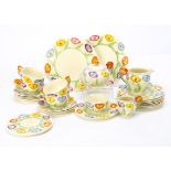A collection of Grindley Art Deco pottery teaware, of moulded design, of floral decoration, each